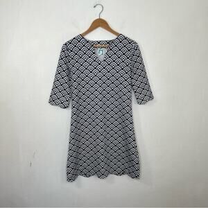 VFish Blue White Geometric Print Shift Travel Dress Size XS